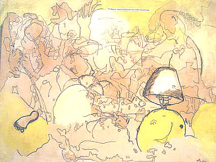 Un toque - transfer sobre tela, grafito, gouache, y café sobre tela, 30x40cm. 2007