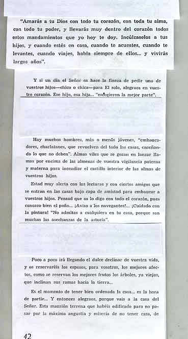 Texto extrado del Manual Familiar (Obra Sindical del Hogar) - Periodo Franquista de la Autarqua