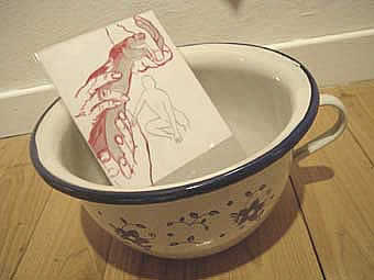 for him - grafito y lapiz de color sobre papel y plastificado dentro de ready-made, 2007