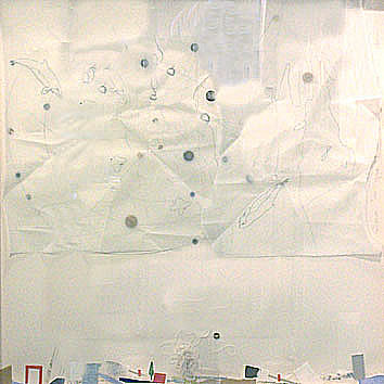 todo sigue intacto - collage, grafito, botones y xilografa sobre papel, 100x100cm, 2006