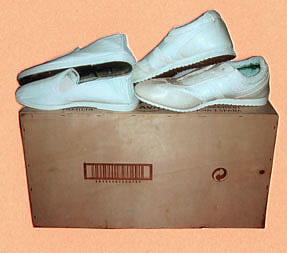 Elige tu zapato - caja de madera reciclada y calzado, 44x47x17cm., 2007